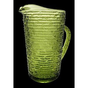 Glass Juice Pitcher Avocado Green Anchor Hocking Soreno Vintage Ribbed 6.5" 1960